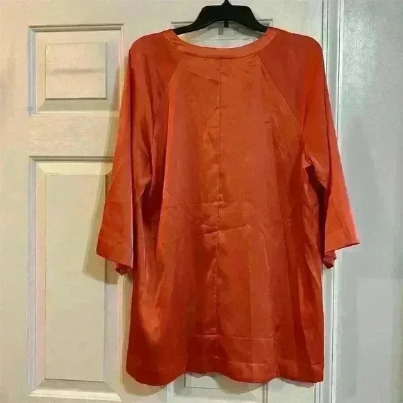 Chico's Women's Orange V-Neck 3/4 Sleeve Tunic Top Size 2 Casual - Picture 5 of 6